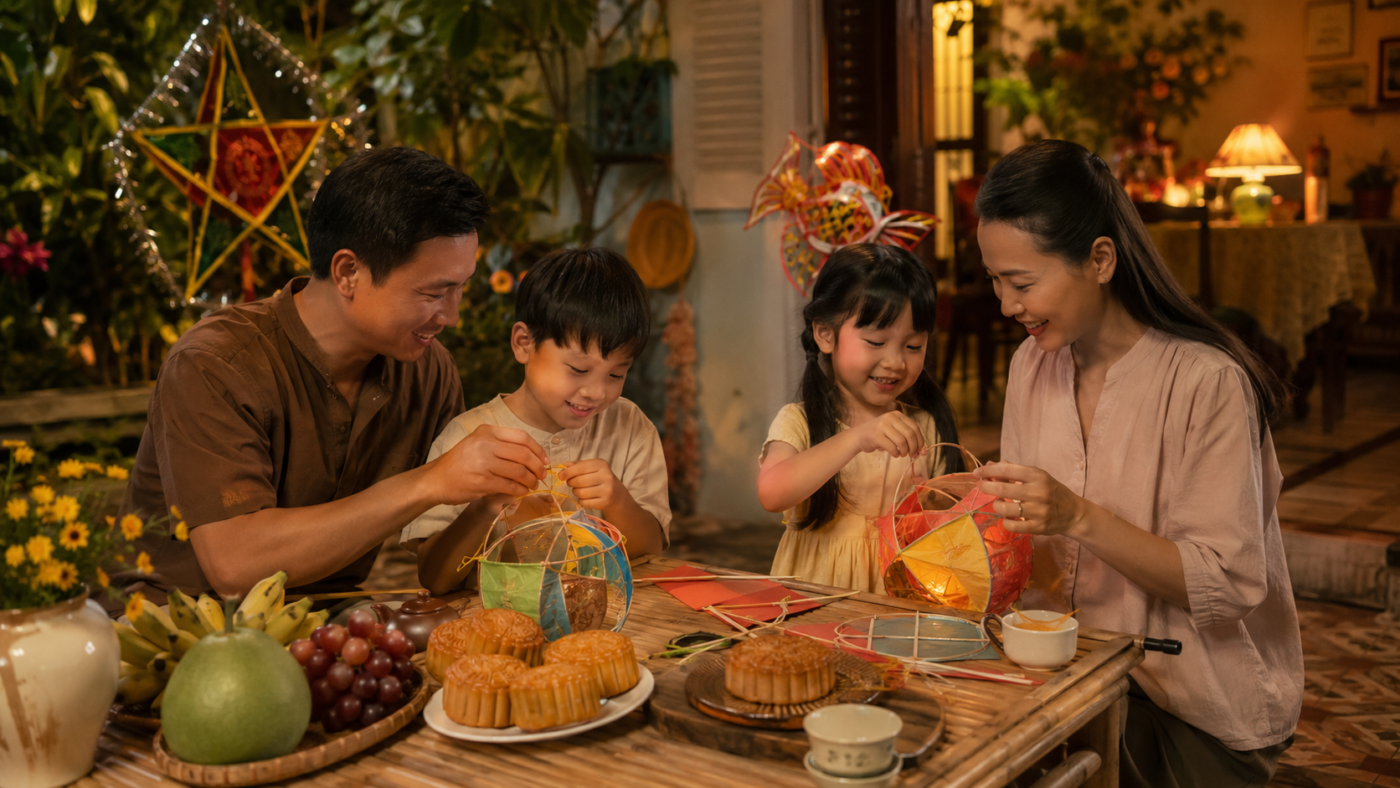 Gia đình tổ chức Trung thu 2026 cho trẻ nhỏ tại nhà