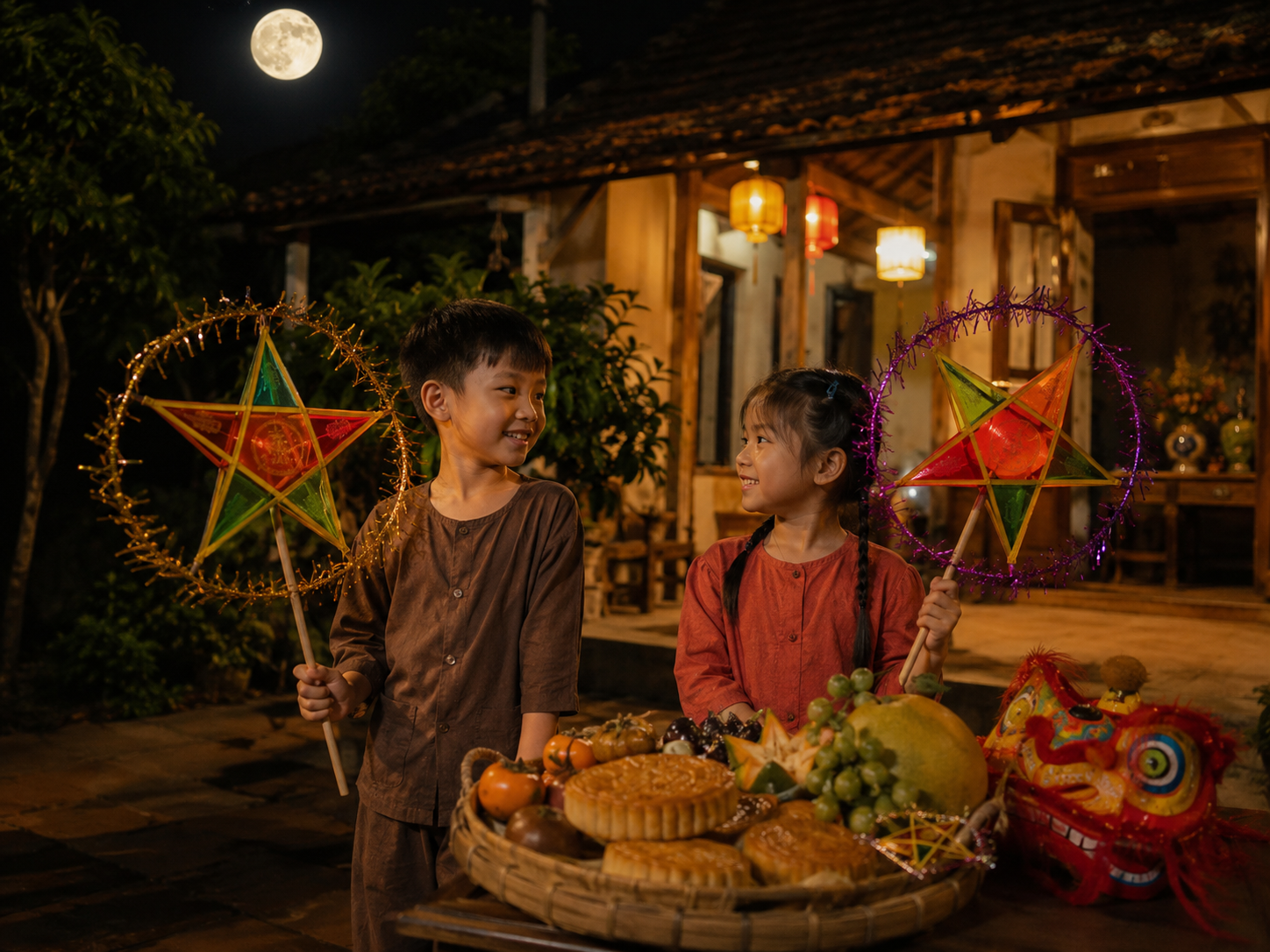 Trẻ em rước đèn trong đêm Trung thu